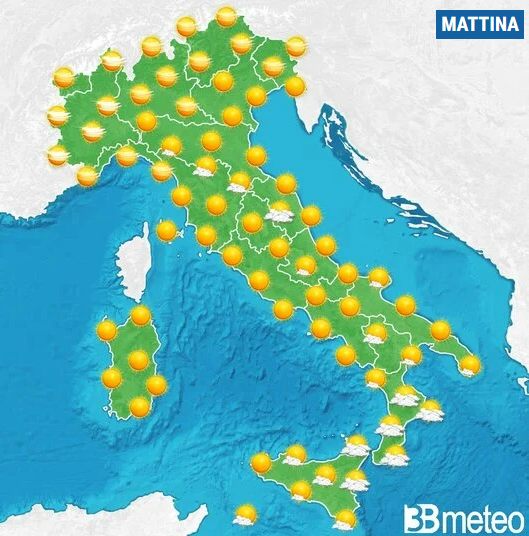 Meteo mercoledì: sole su tutte le regioni d’Italia
